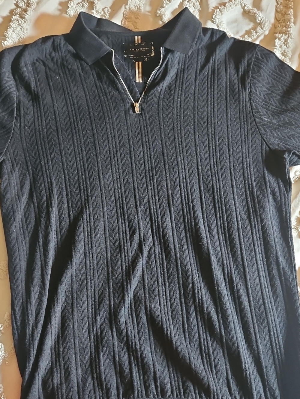 3/$25 Denim & Flower Men’s Black Zip-Up Polo Textured Knit